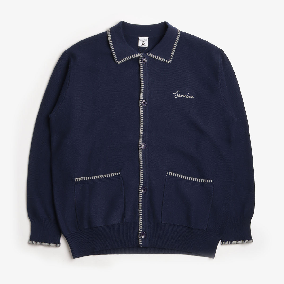 Service Works Blanket Stitch Cardigan, Navy, Detail Shot 1