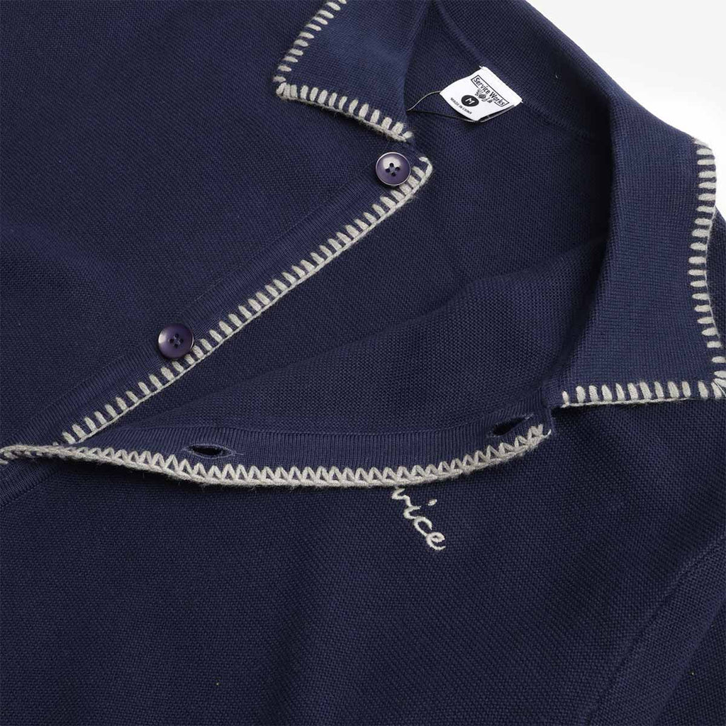 Service Works Blanket Stitch Cardigan, Navy, Detail Shot 4