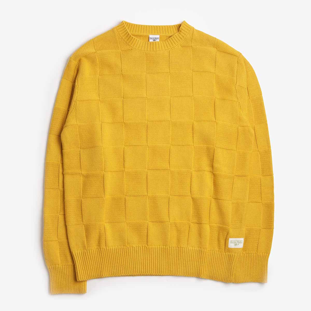 main Service Works Check Knit Crewneck, Ochre, Detail Shot 1