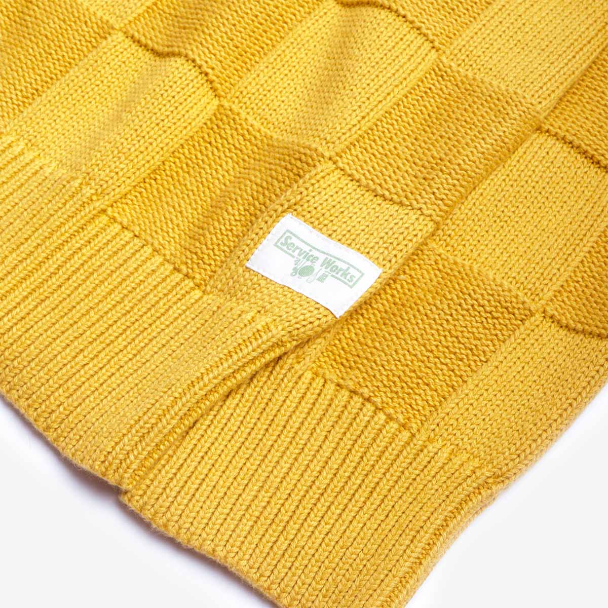 main Service Works Check Knit Crewneck, Ochre, Detail Shot 3
