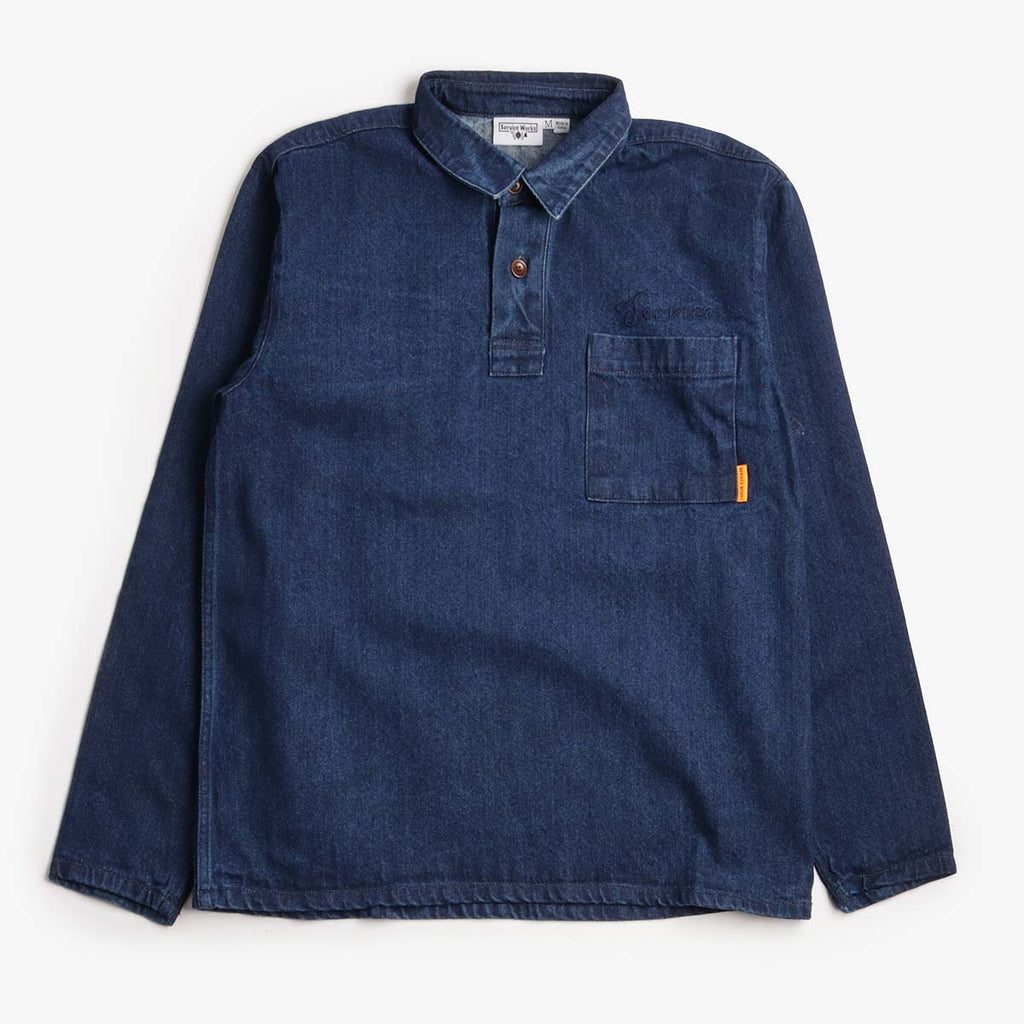 Service Works Denim Script Popover Jacket, One Wash, Detail Shot 1