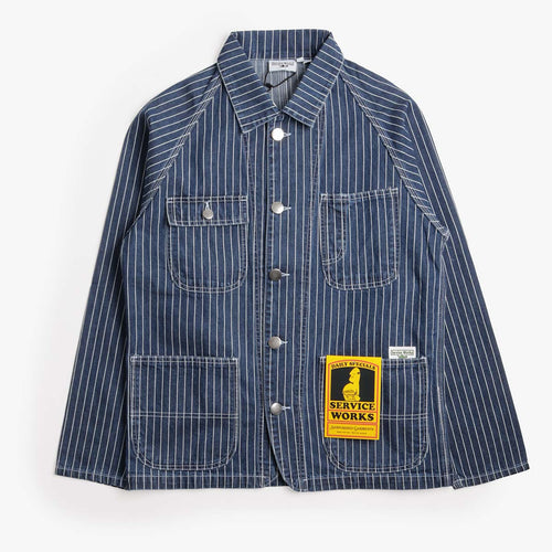 Service Works Pinstripe Denim Coverall 2.0 Jacket, Indigo, Detail Shot 1