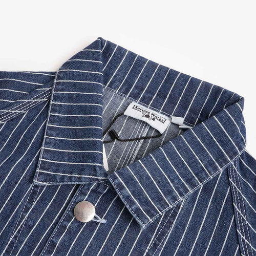 Service Works Pinstripe Denim Coverall 2.0 Jacket, Indigo, Detail Shot 2