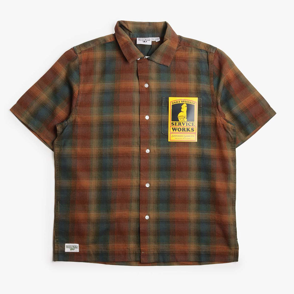 Service Works Plaid Resort Shirt, Brown, Detail Shot 1