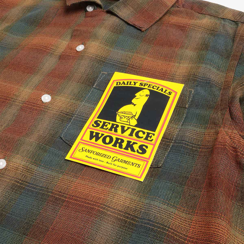 Service Works Plaid Resort Shirt, Brown, Detail Shot 3