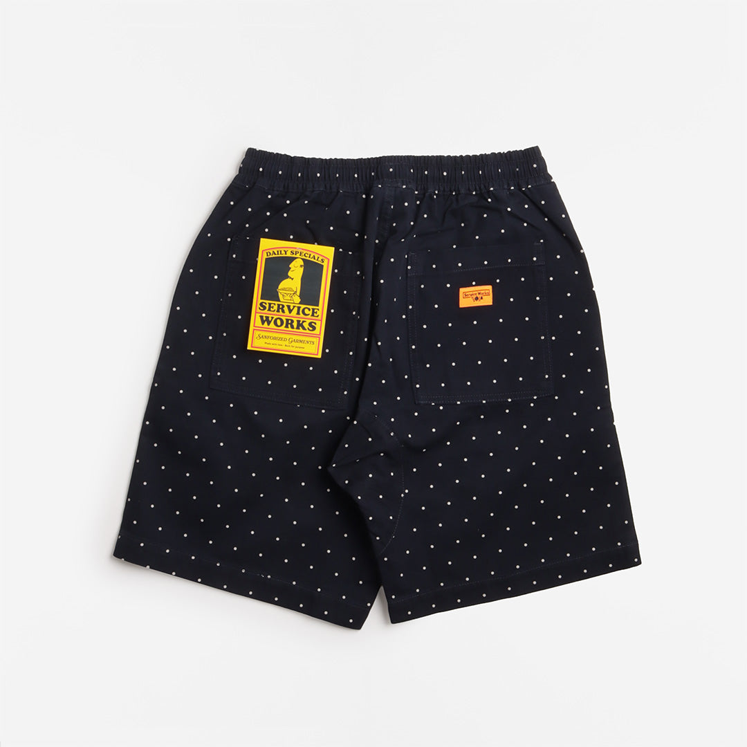 Service Works Polka Dot Chef Shorts, Navy, Detail Shot 2