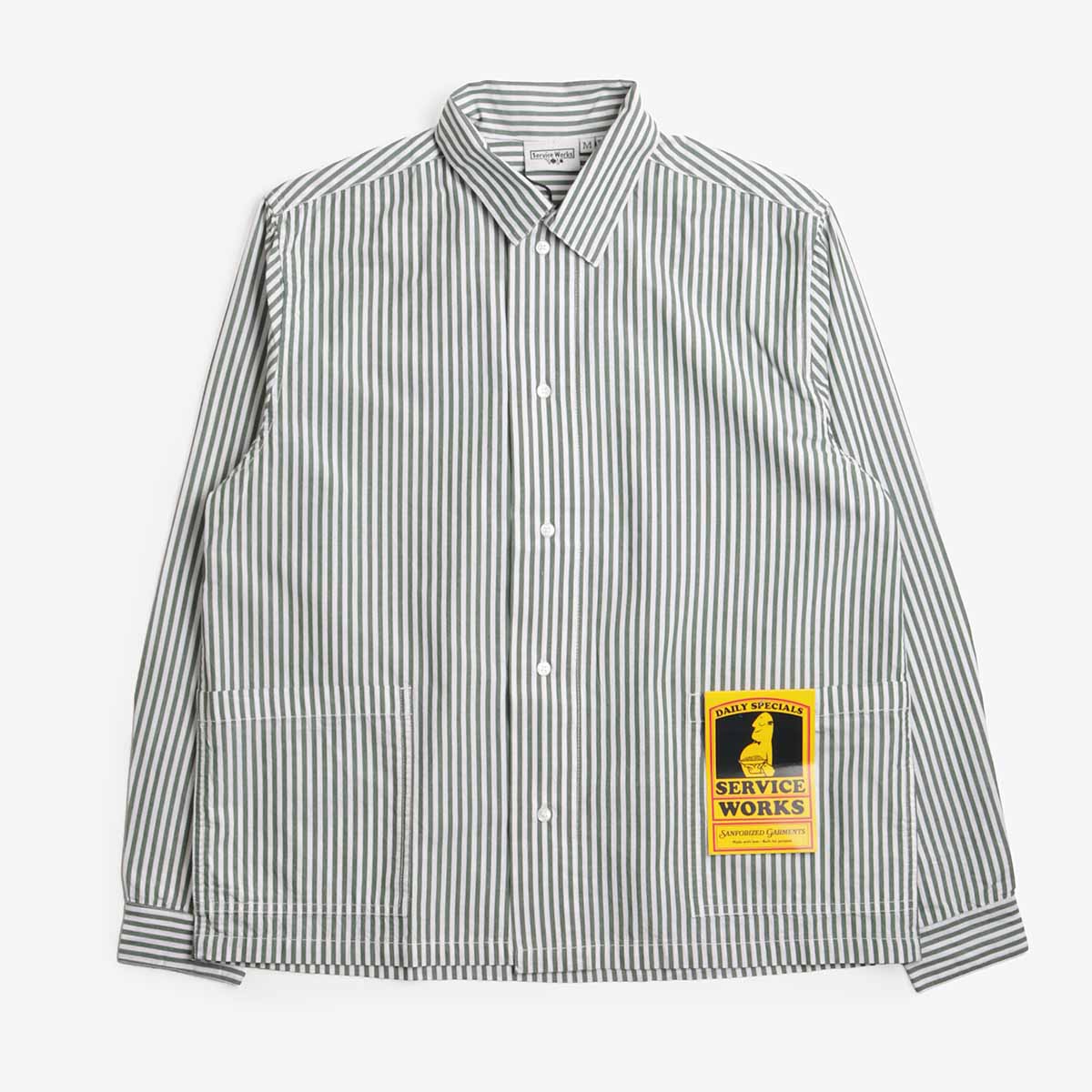 Service Works Poplin Stripe Waiter Shirt, Forest, Detail Shot 1