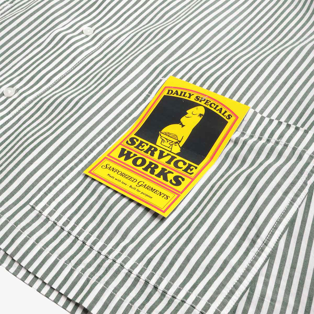 Service Works Poplin Stripe Waiter Shirt, Forest, Detail Shot 3