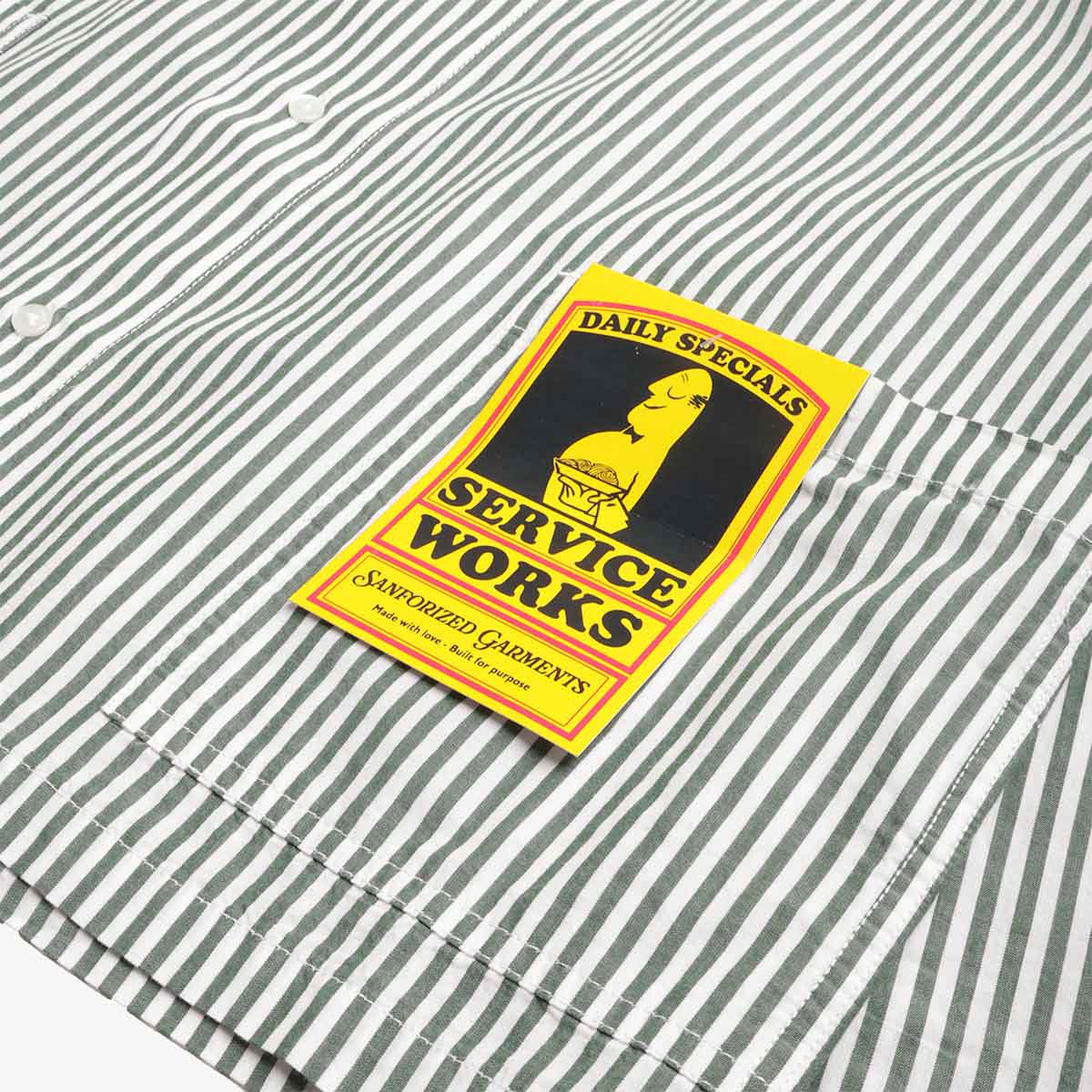 Service Works Poplin Stripe Waiter Shirt, Forest, Detail Shot 3