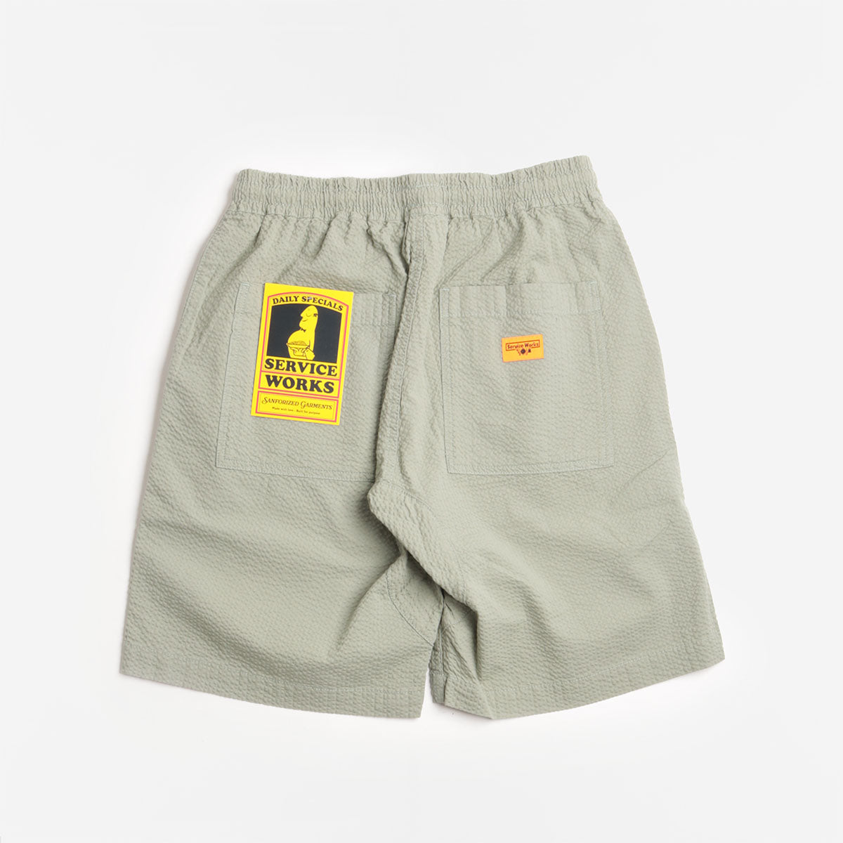 Service Works Seersucker Chef Shorts, Sage, Detail Shot 3