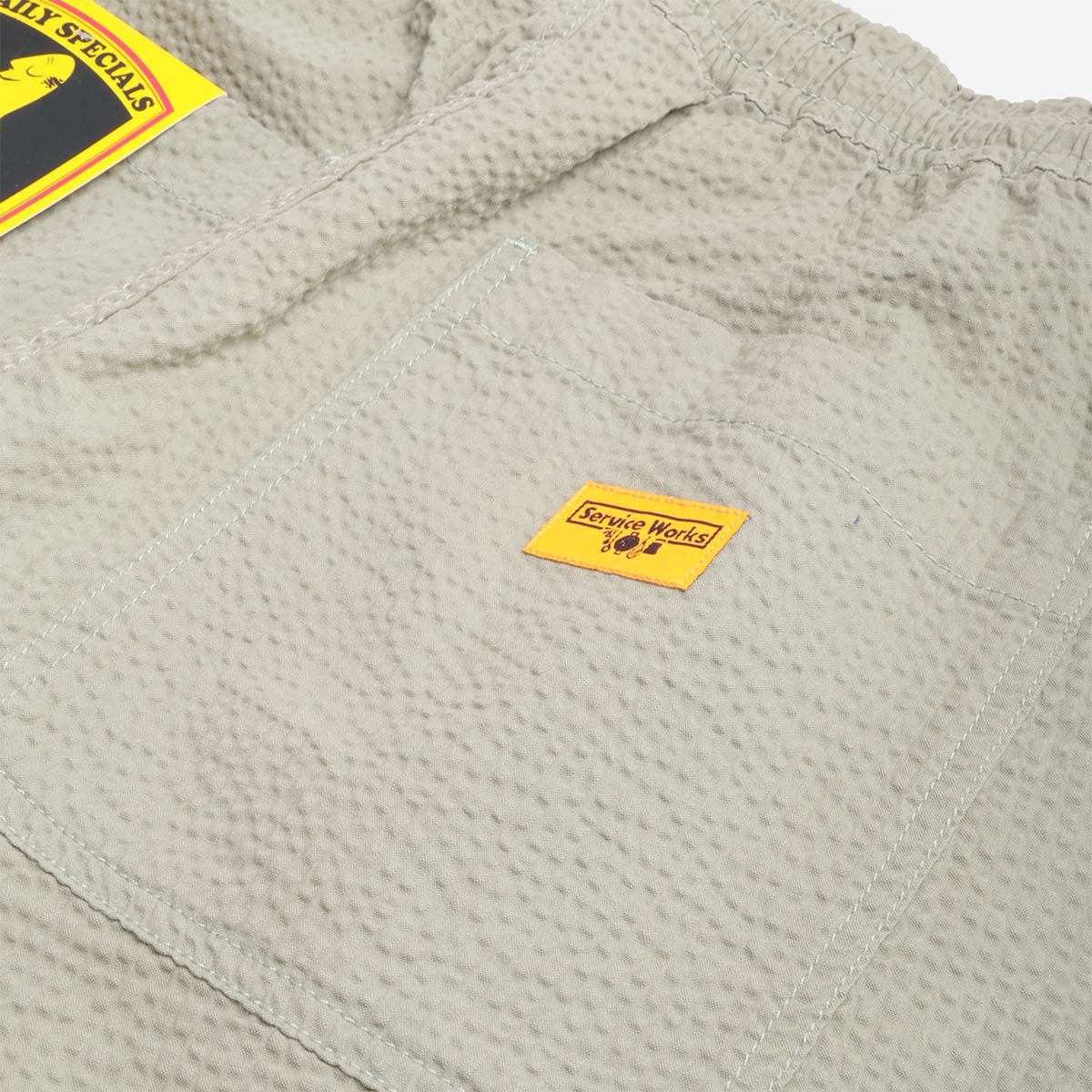 main Service Works Seersucker Chef Shorts, Sage, Detail Shot 4
