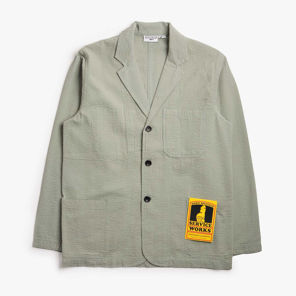 Service Works Seersucker Server Suit Jacket, Sage, Detail Shot 1