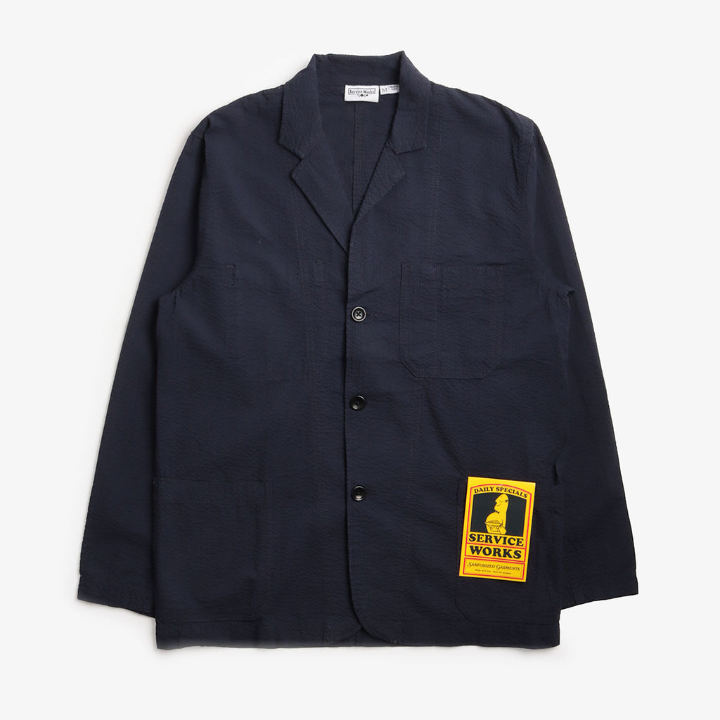Service Works Seersucker Server Suit Jacket, Dark Navy, Detail Shot 1