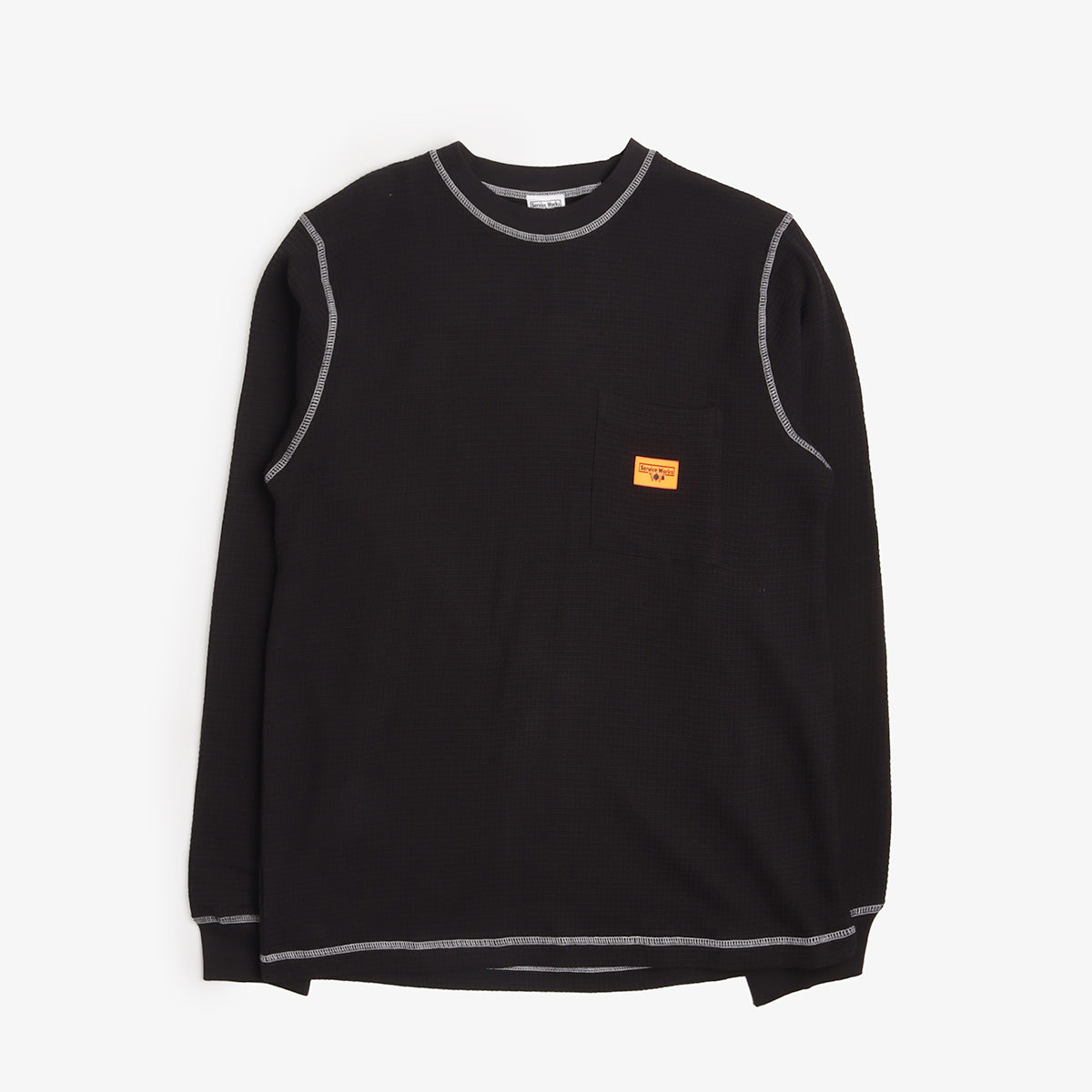 Service Works Waffle Contrast Thermal LS Tee in Black, front view