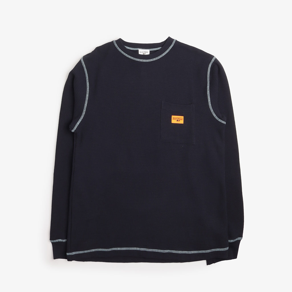 Service Works Waffle Contrast Thermal LS Tee in Navy, front view
