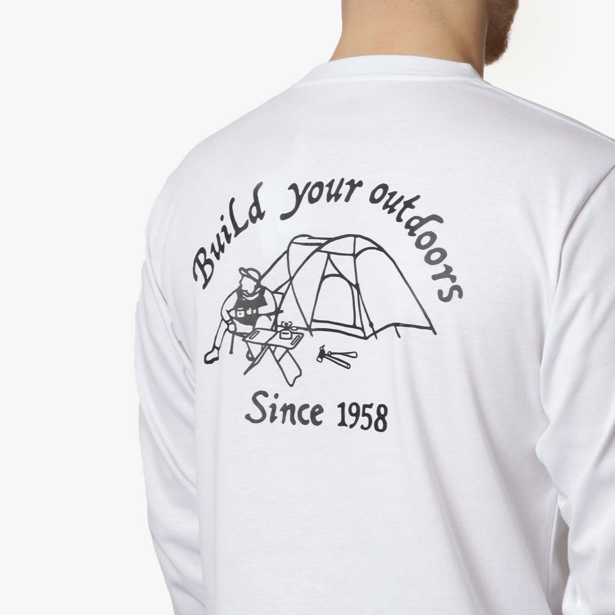 Snow Peak Camping Club Long Sleeve T-Shirt, White, Detail Shot 4