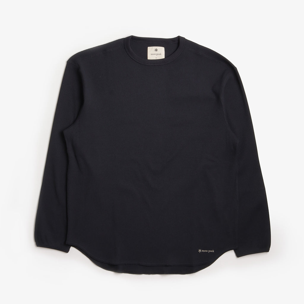 Snow Peak Dry Waffle Long Sleeve T-Shirt, Dark Navy, Detail Shot 1