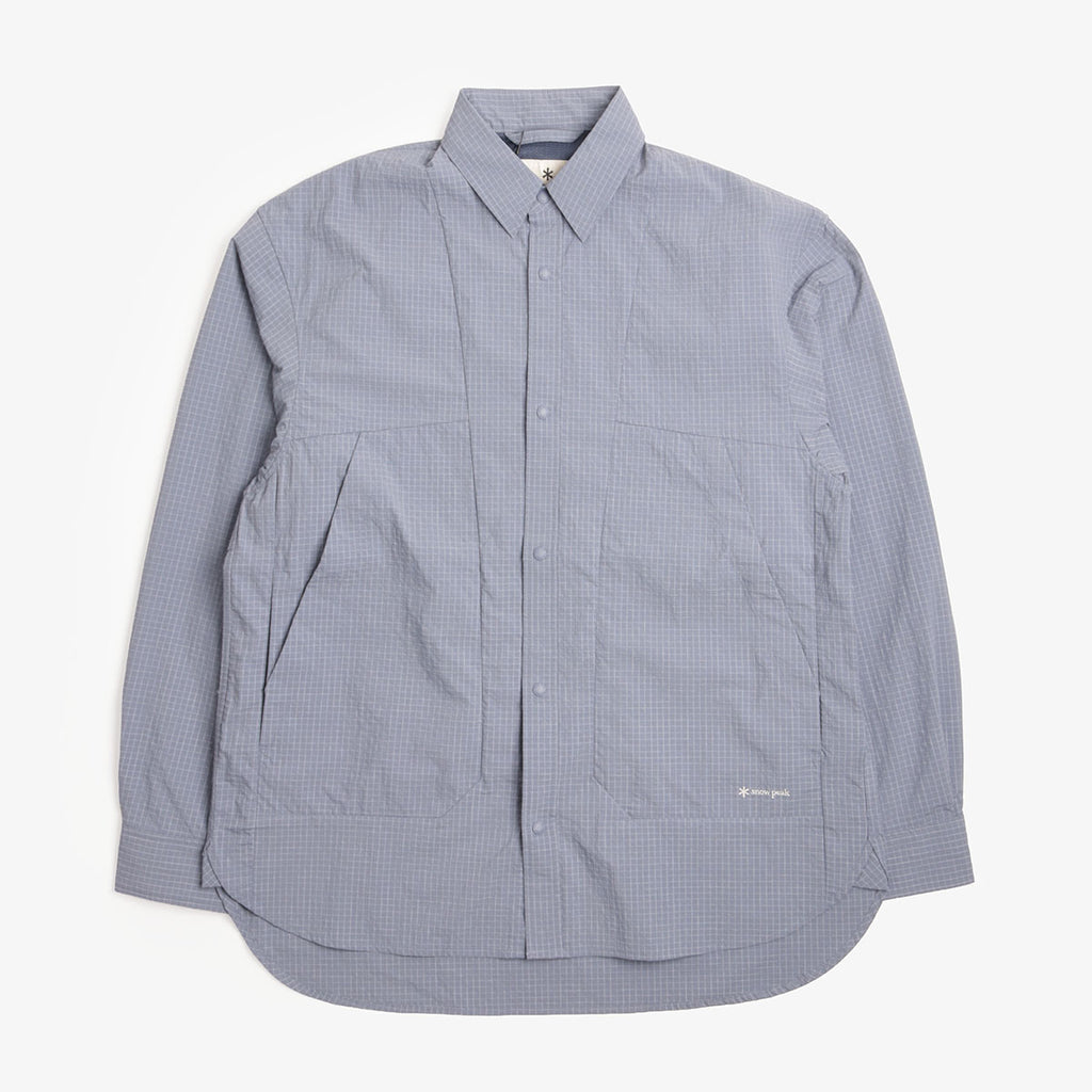 Snow Peak Kasuri Ripstop Shirt in Light Blue, front view