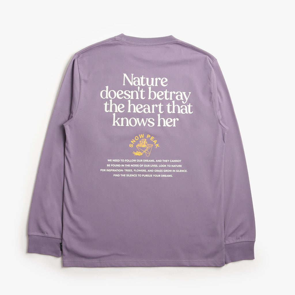 Snow Peak Living With Nature Long Sleeve T-Shirt, Purple, Detail Shot 1