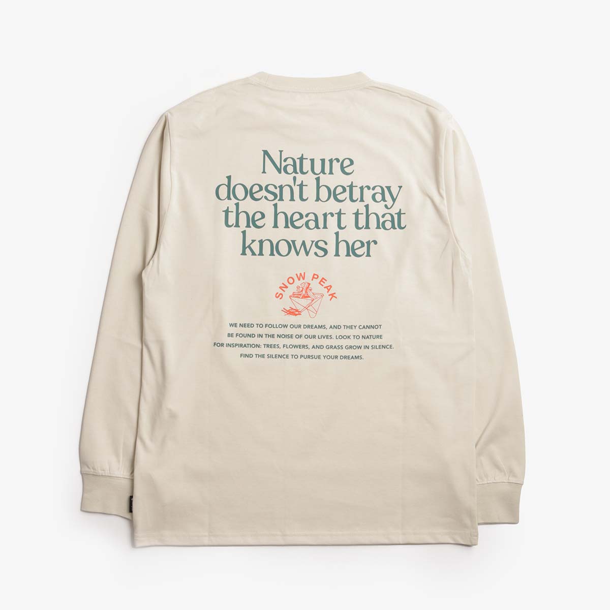 Snow Peak Living With Nature Long Sleeve T-Shirt, Ivory, Detail Shot 4