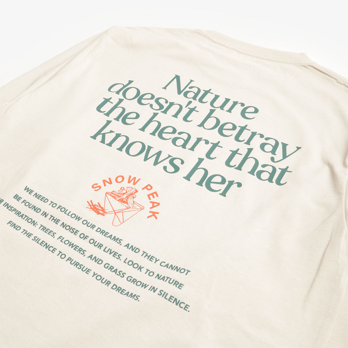 Snow Peak Living With Nature Long Sleeve T-Shirt, Ivory, Detail Shot 5