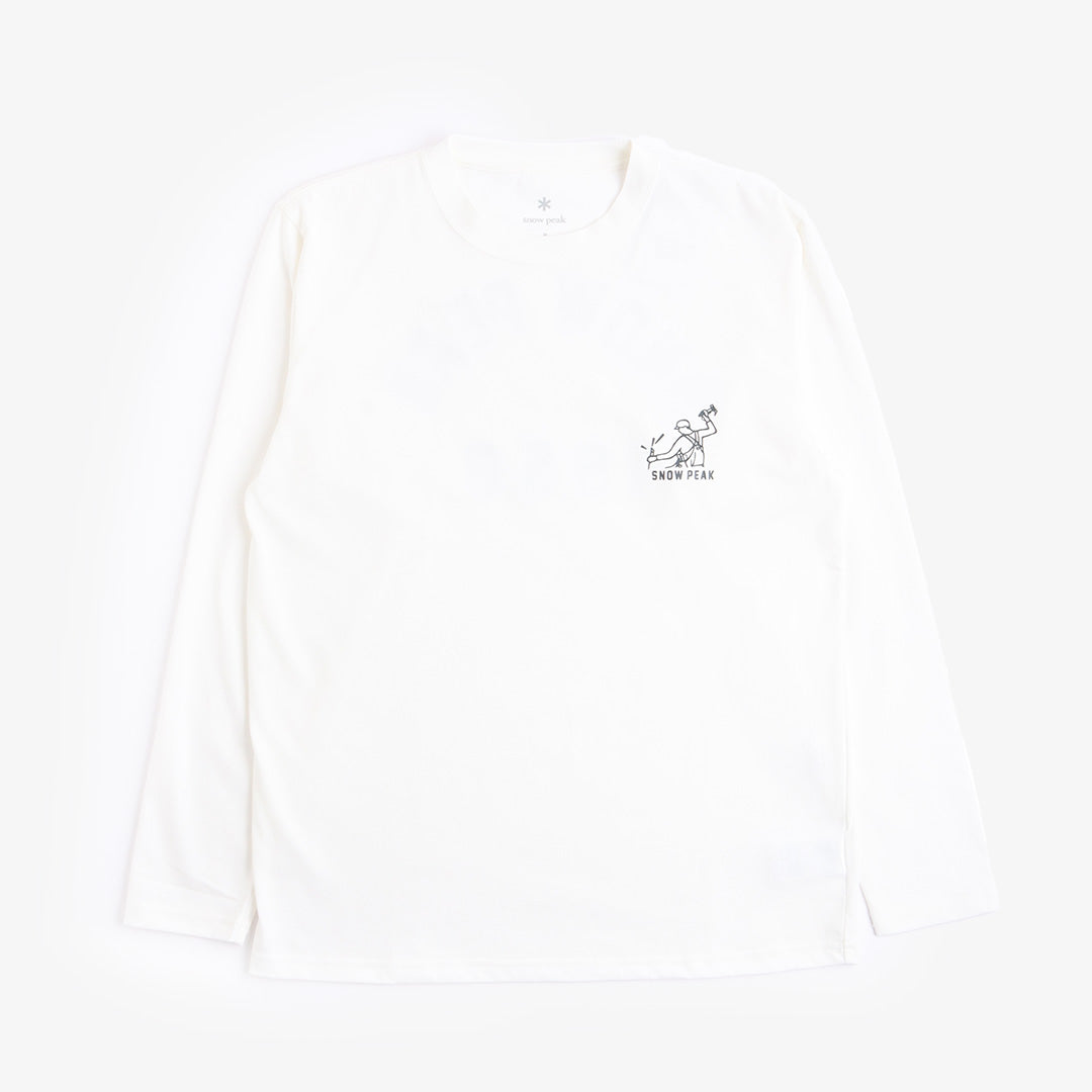 Snow Peak Foam Printed Long Sleeve T-Shirt, White, Detail Shot 2