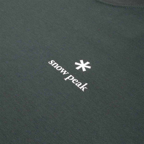 Snow peak asterisk logo on dark green chest