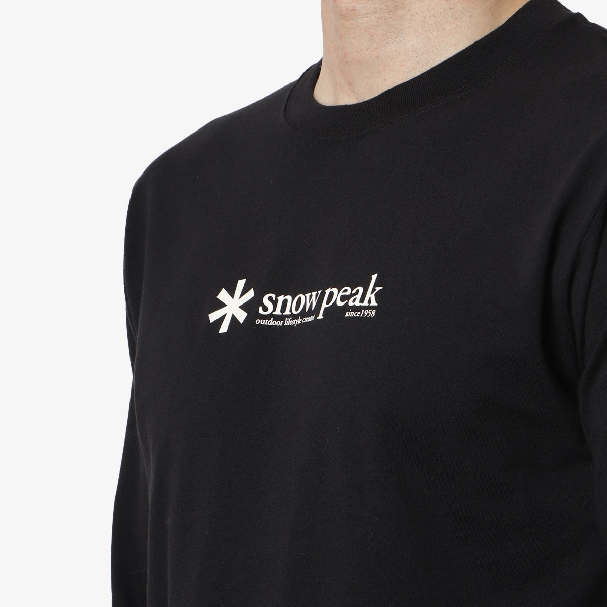 Snow Peak Soft Cotton Logo Long Sleeve T-Shirt, Black, Detail Shot 2