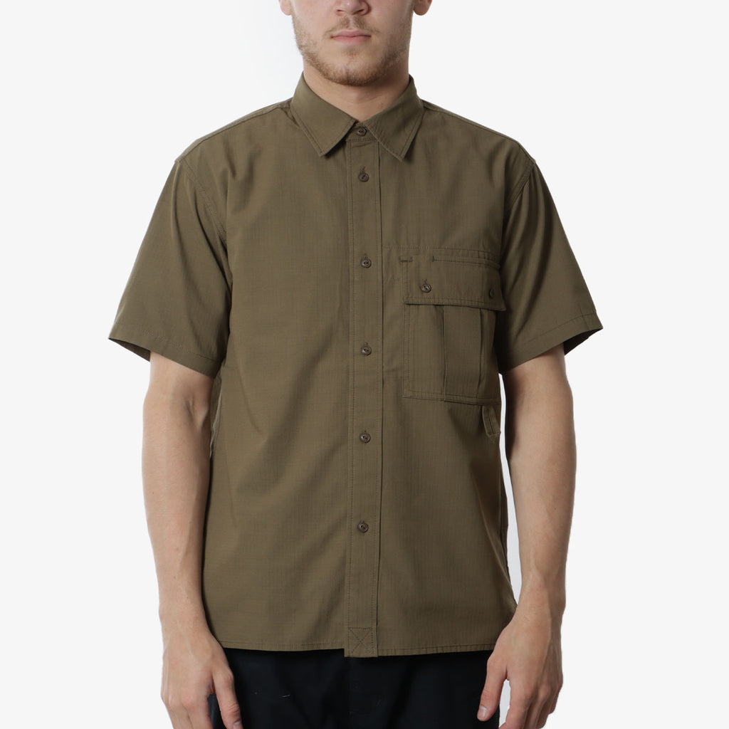 Snow Peak Takibi Light Ripstop Short Sleeve Shirt, Khaki, Detail Shot 1