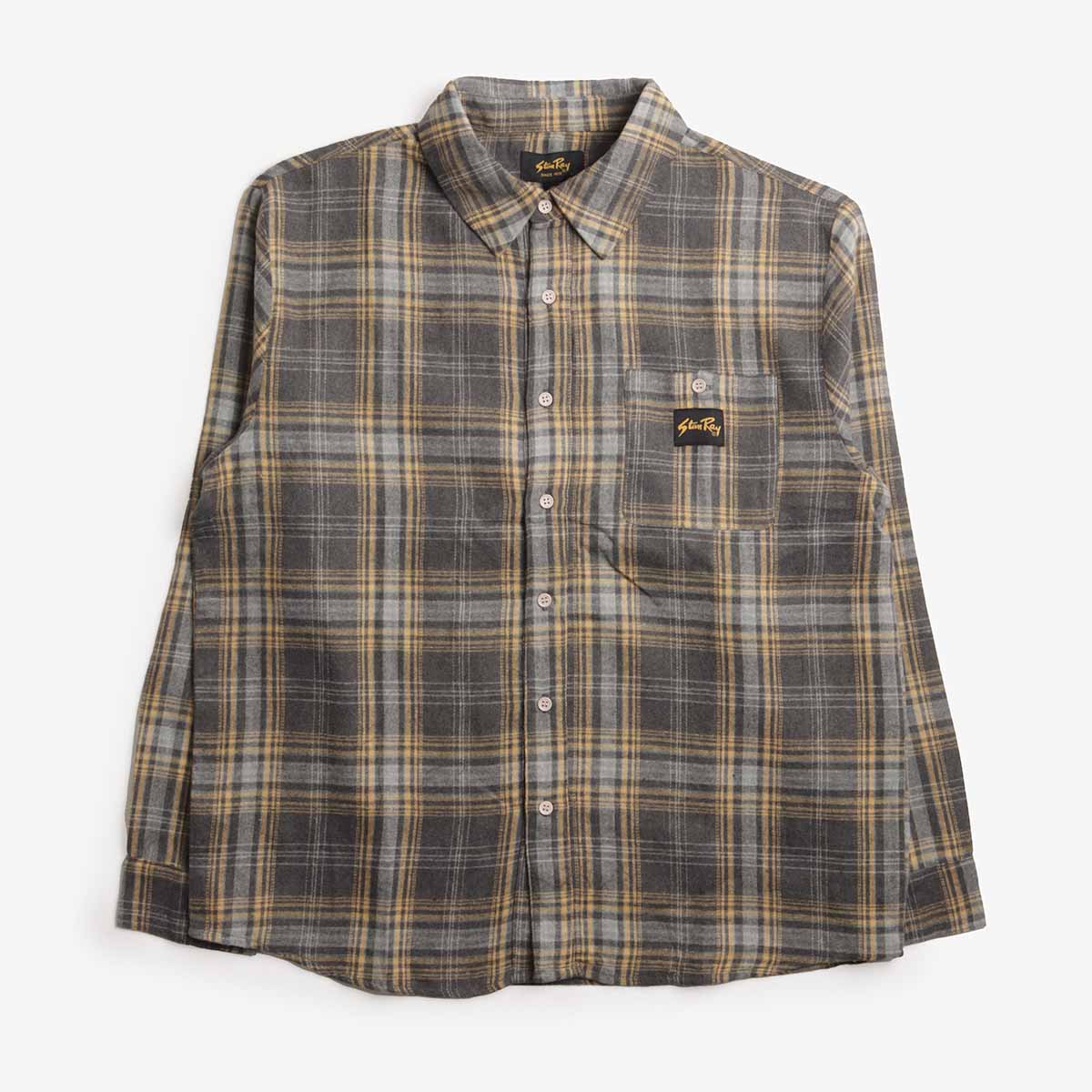 main Stan Ray Flannel Shirt, Charcoal Plaid, Detail Shot 1