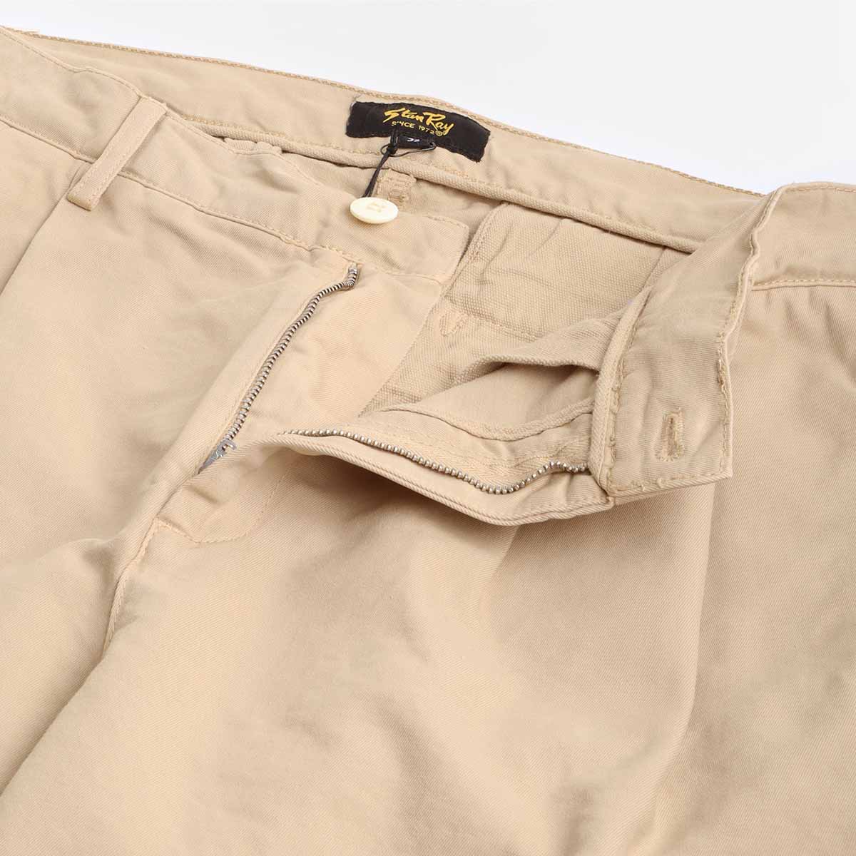 Stan Ray Loose Pleat Chino Trousers, Khaki Twill, Detail Shot 4