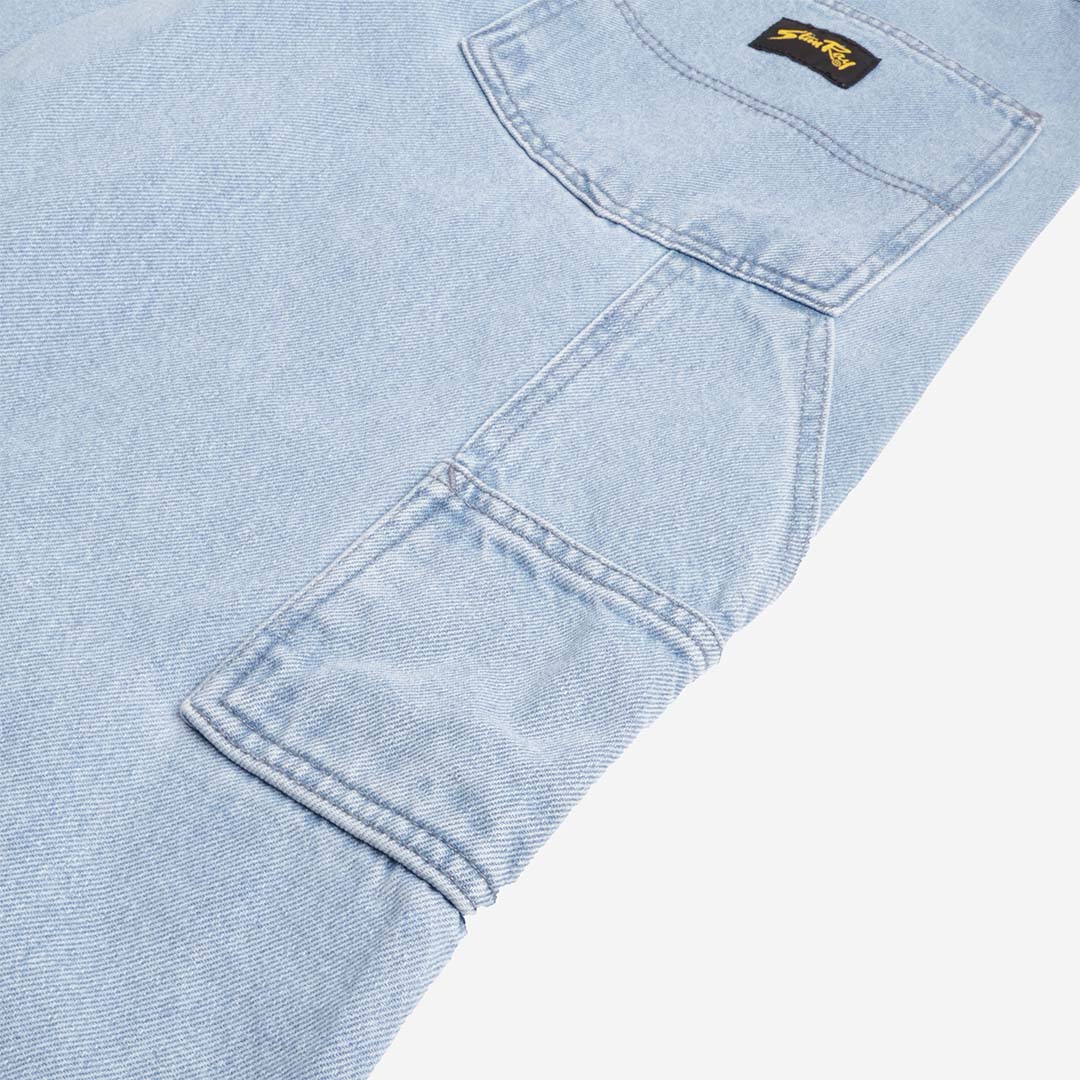 Side utility pocket and hammer loop on denim painter pant leg