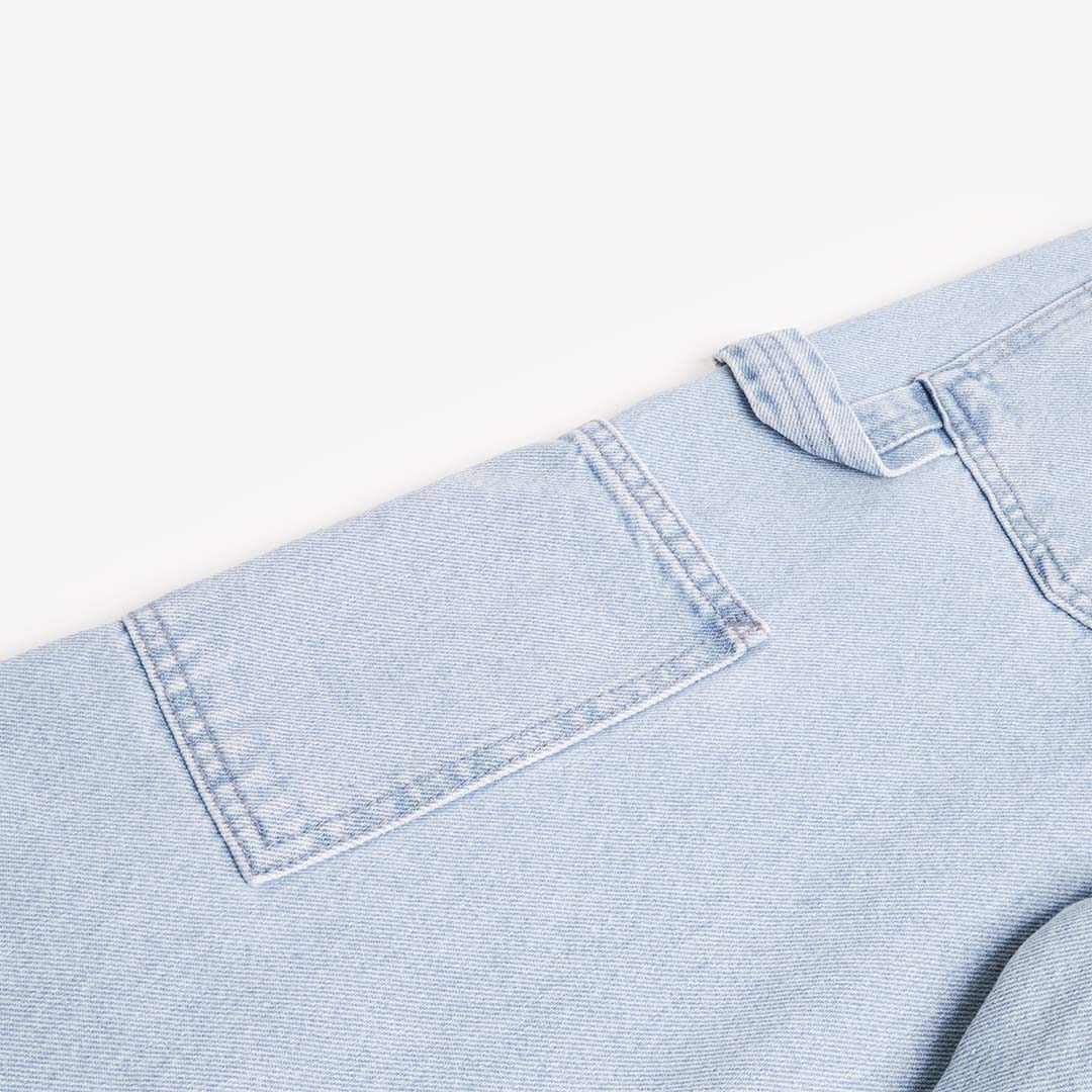 Reinforced stitching detail on Stan Ray mid wash denim pant