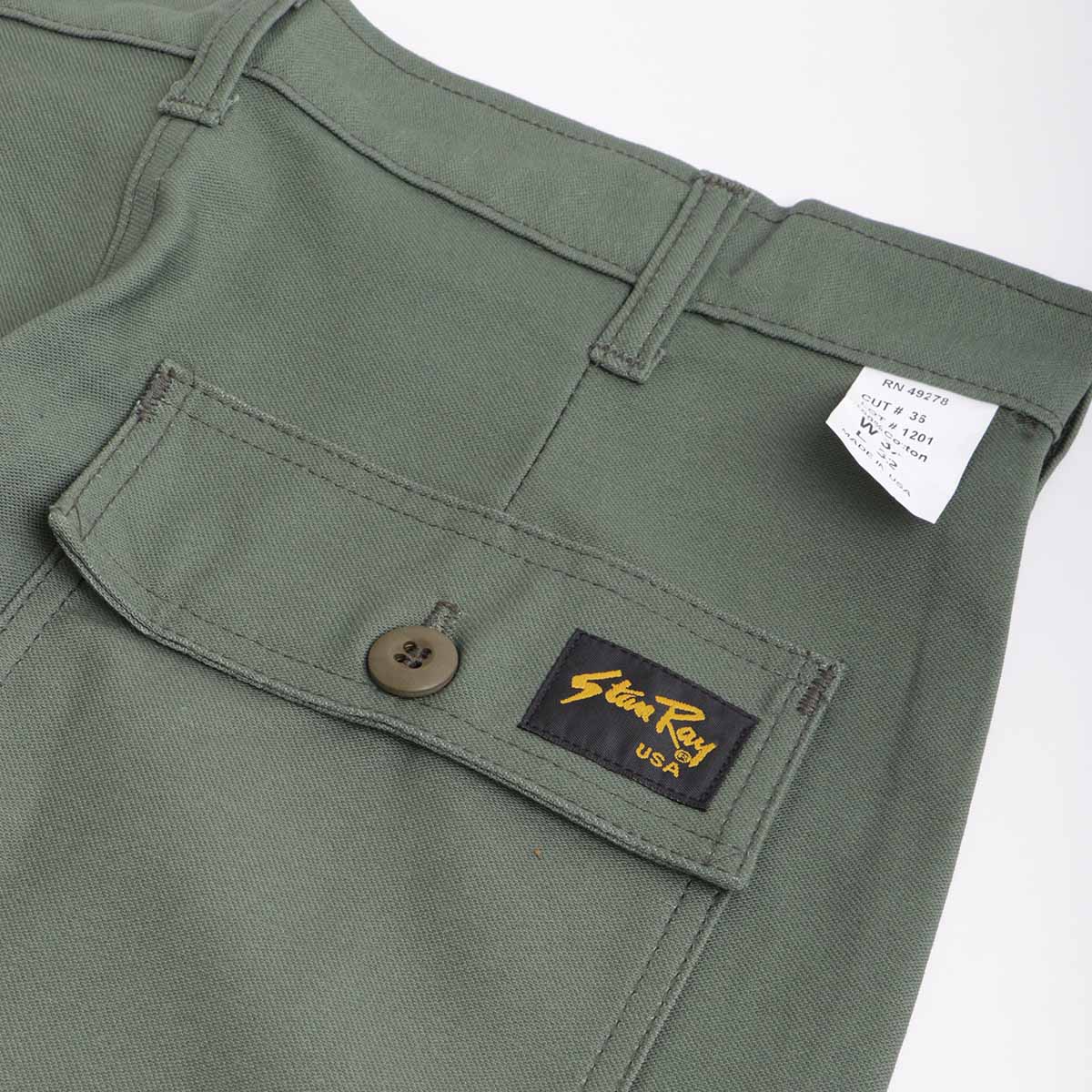 Stan Ray Slim Fit 4 Pocket Fatigue Pant - 1300 series, Olive Sateen, Detail Shot 5