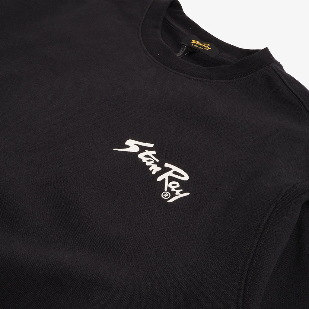 White Stan Ray chest logo on black crew sweatshirt