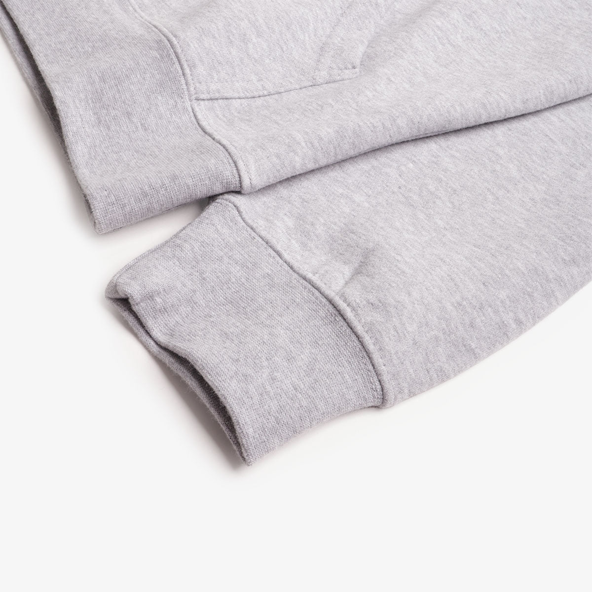 Ribbed cuff detail on Stan Ray heather grey hoodie