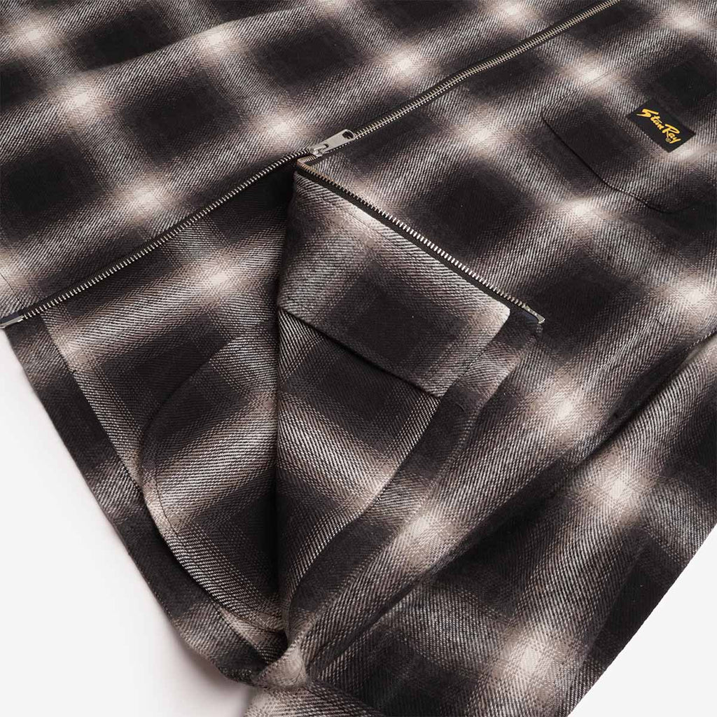 Chest pocket and zip detail on Stan Ray black check shirt