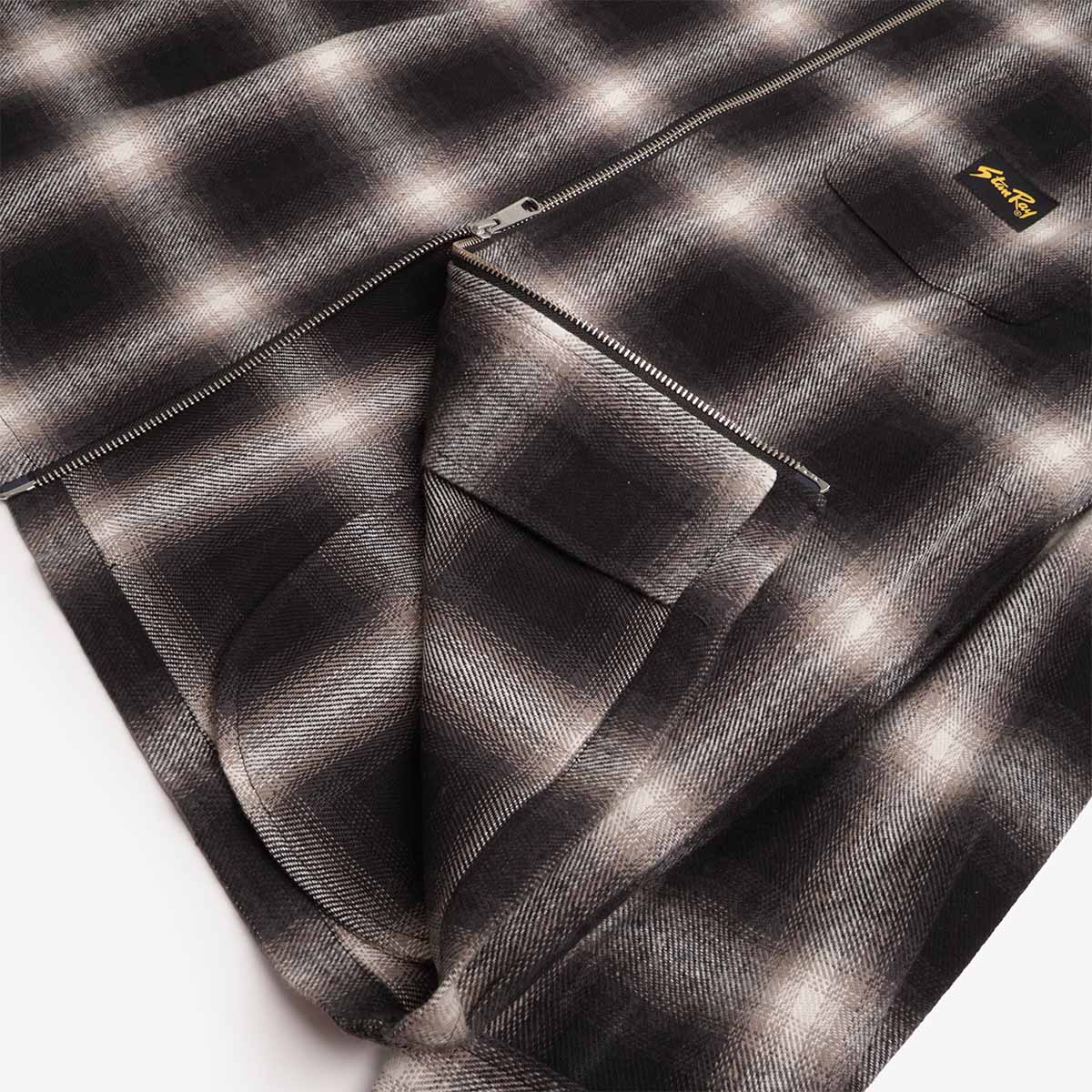 Chest pocket and zip detail on Stan Ray black check shirt