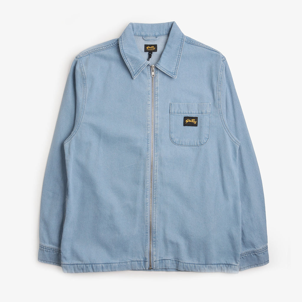 Stan Ray Zip Shirt in Mid Wash Denim, front view