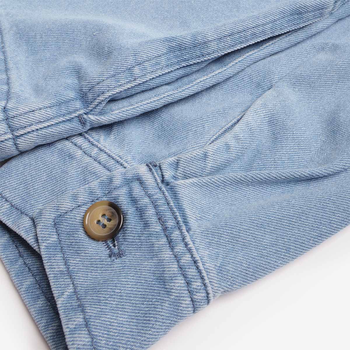 Buttoned cuff detail on Stan Ray mid wash denim shirt