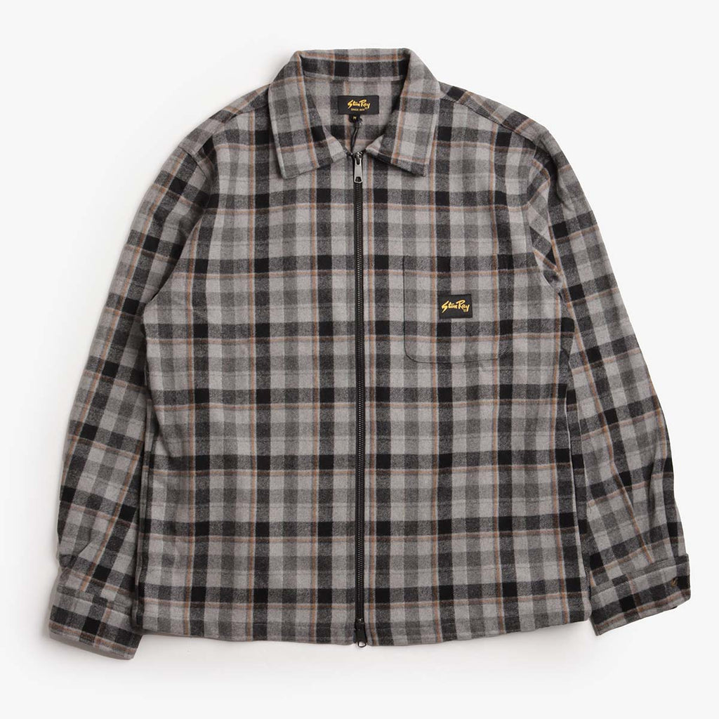 Stan Ray Zip Shirt, Charcoal Plaid, Detail Shot 1