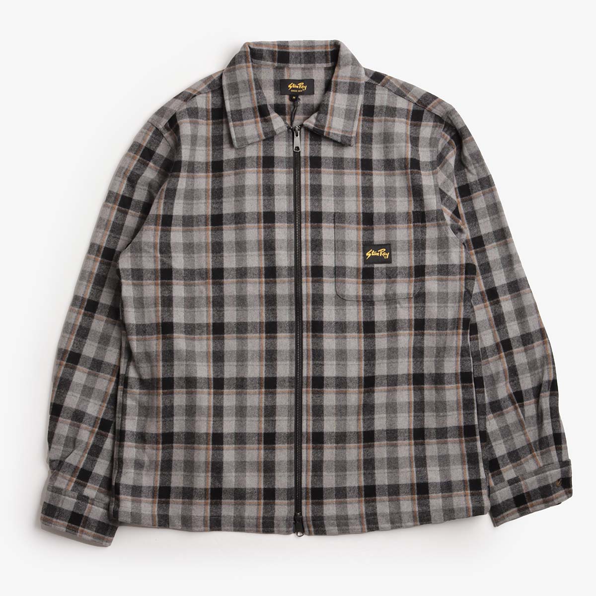 main Stan Ray Zip Shirt, Charcoal Plaid, Detail Shot 1