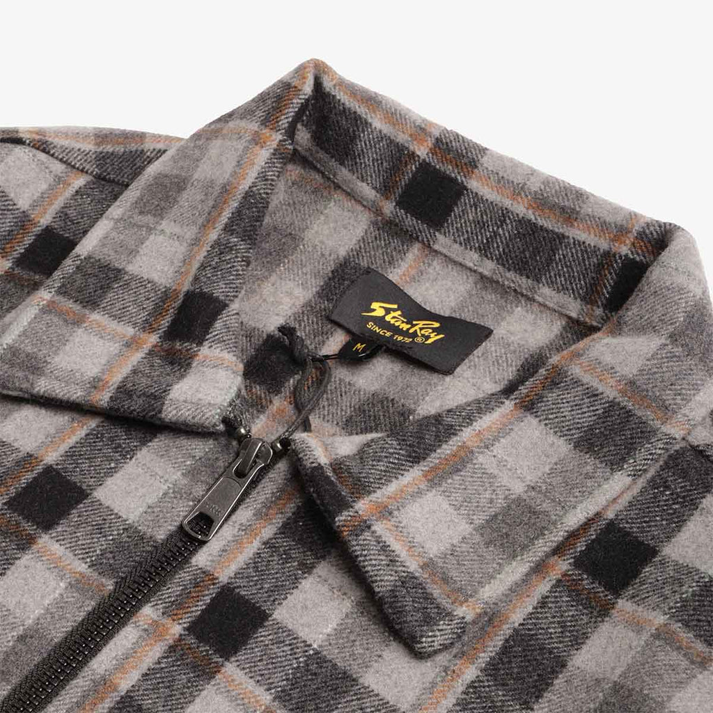 Stan Ray Zip Shirt, Charcoal Plaid, Detail Shot 3