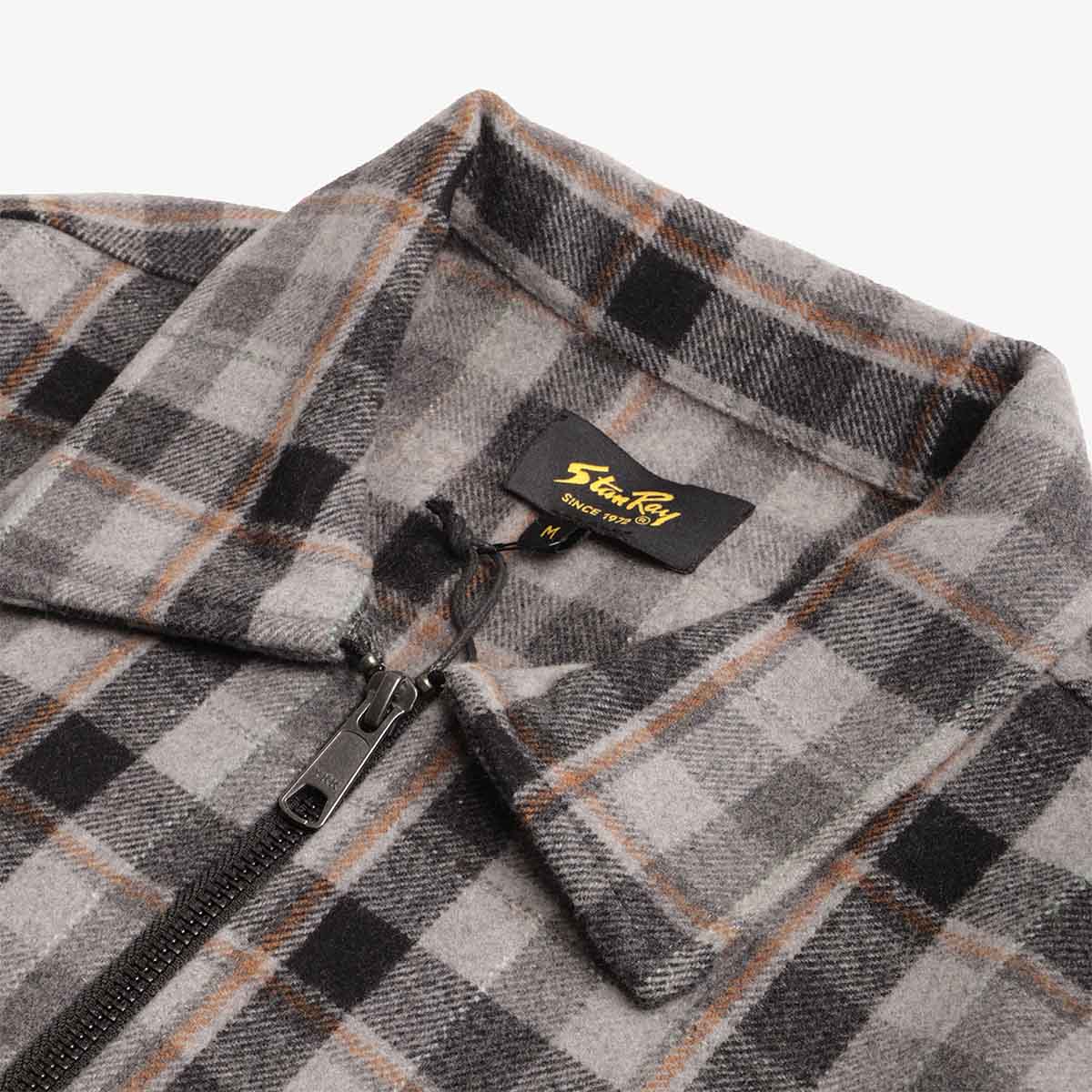 main Stan Ray Zip Shirt, Charcoal Plaid, Detail Shot 3