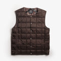 Taion Crew Neck Button Down Vest, Dark Chocolate, Detail Shot 1