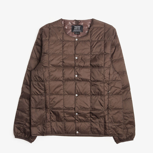 Taion Crew Neck Down Jacket in Dark Chocolate, front view