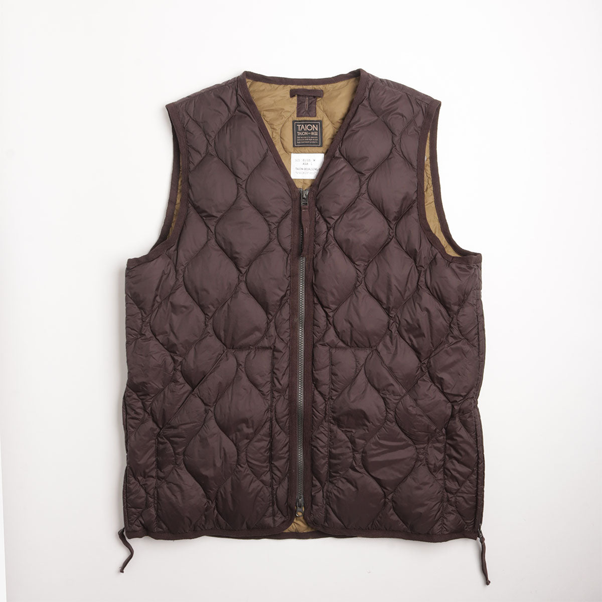 Taion Military V Neck W-Zip Down Vest - Dark Chocolate