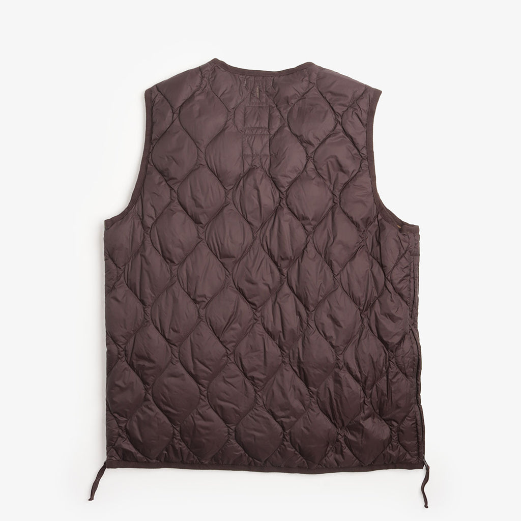 Taion Military V Neck W-Zip Down Vest - Dark Chocolate