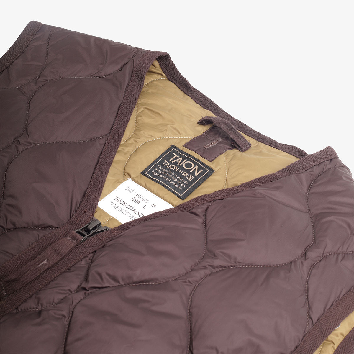 Taion Military V Neck W-Zip Down Vest - Dark Chocolate