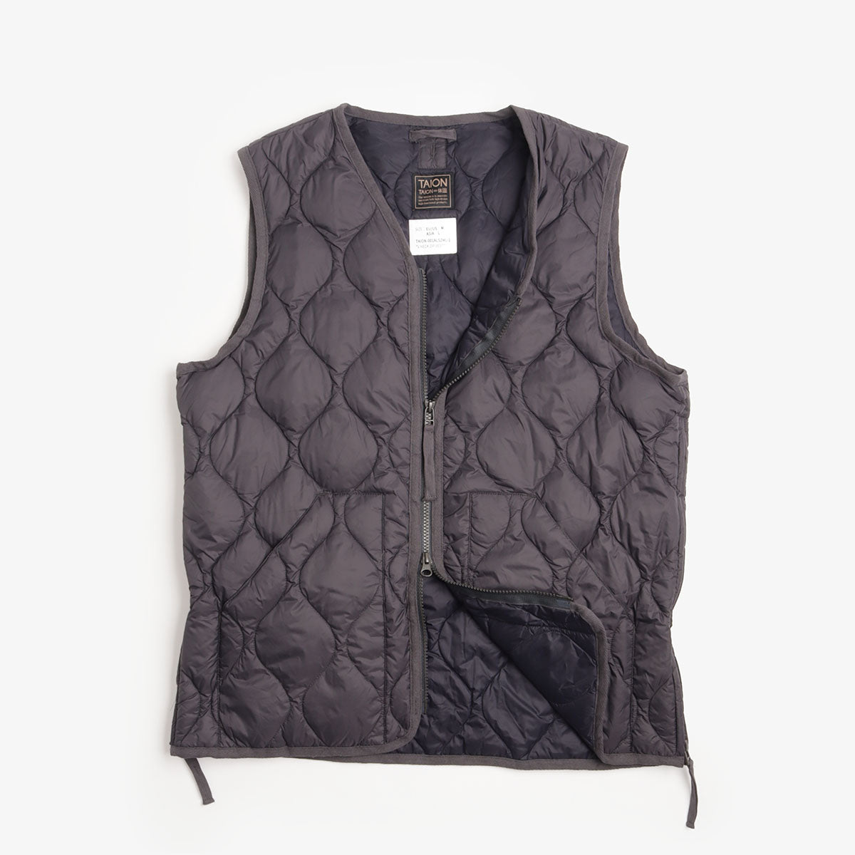 Taion Military V Neck W-Zip Down Vest - Dark Charcoal
